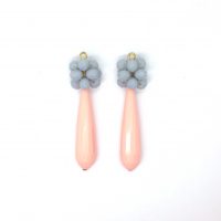 Pendientes Gota Rosa y Rosetón Gris