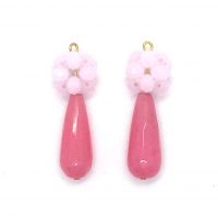 Pendientes Gota Rosa y Rosetón Rosa Chicle