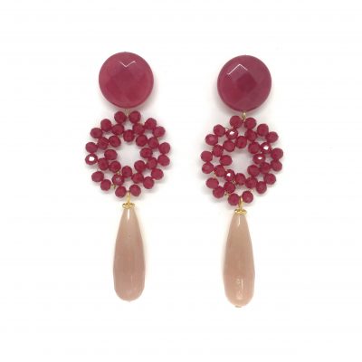Pendientes Gota Nude y Rueda Granate