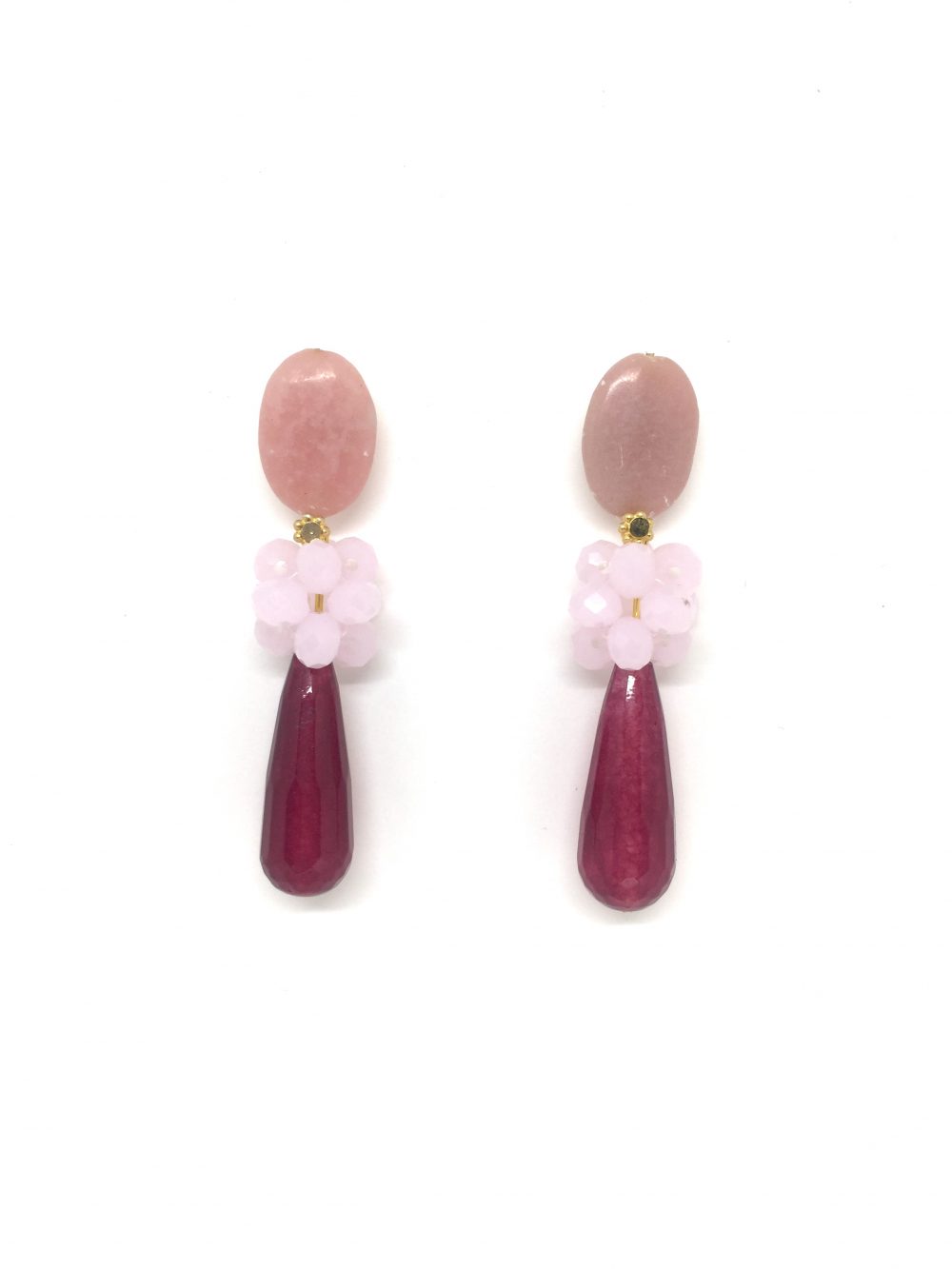 Pendientes Gota Granate y Rosa