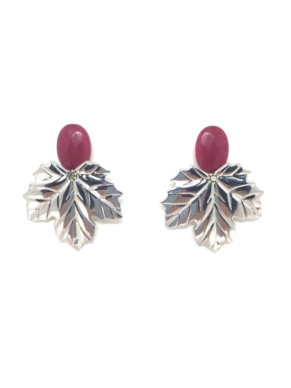 Pendientes Granate y Hoja Plateada