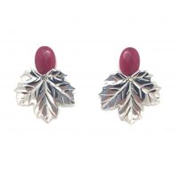 Pendientes Granate y Hoja Plateada