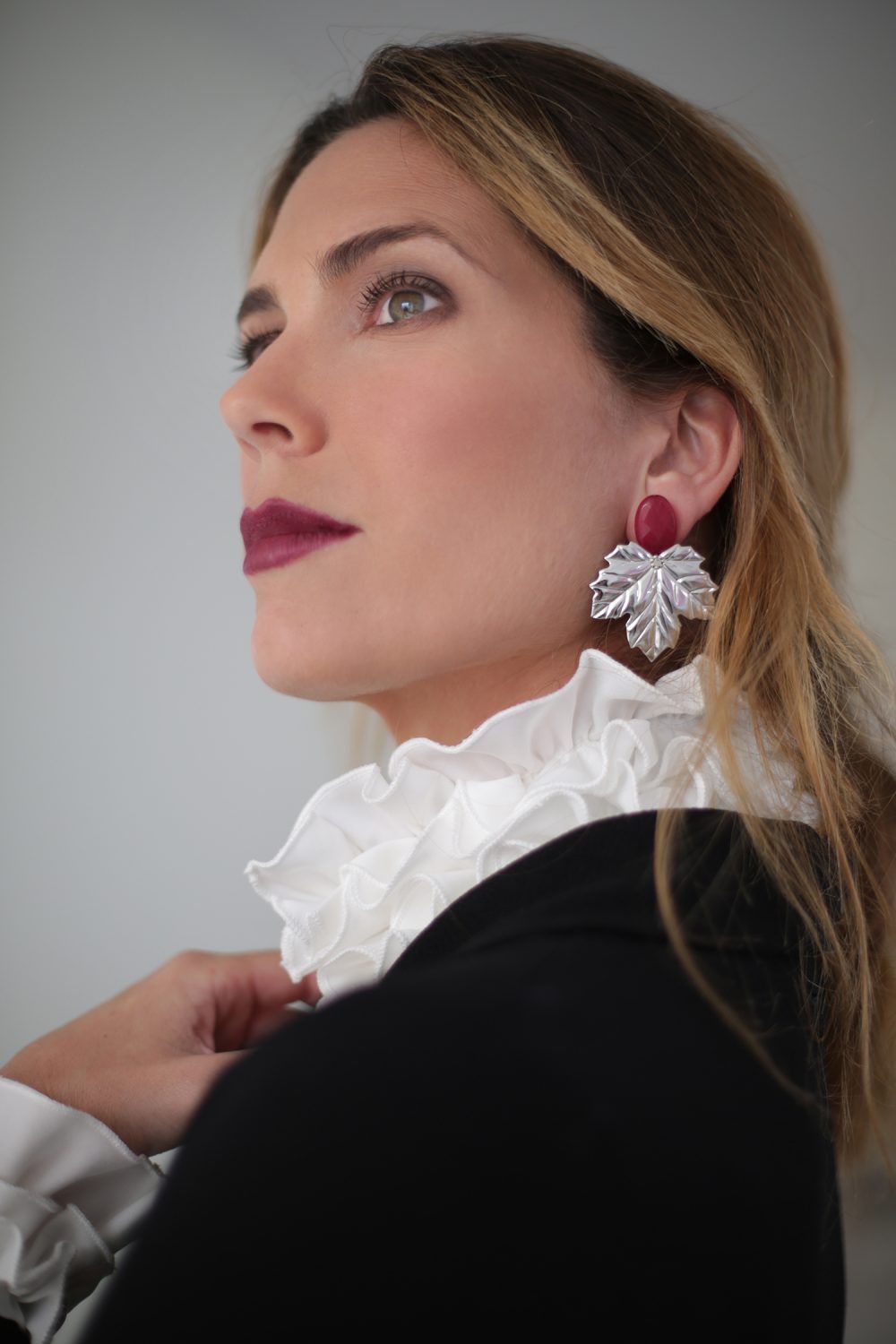 Pendientes Granate y Hoja de Parra