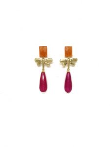 Pendientes Libélula Desmontable Naranja y Fucsia