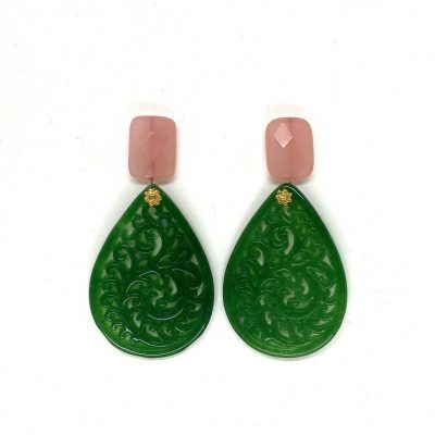 pendientes verdes con rosa